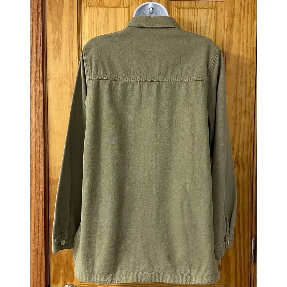 New! Lolita Women’s Sz Lg Olive Green Denim Button Jacket Or Dress, Six Pockets